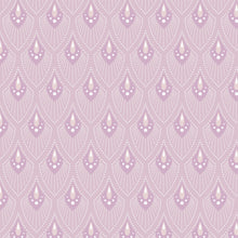 Load image into Gallery viewer, Pattern of teardrop shapes on a light purple background. Patterned background with geometric design in lavender and white. From the Bohemian Spirit Collection by Dots & Glory for Cloud9 Fabrics sold at globalfibershop.com.