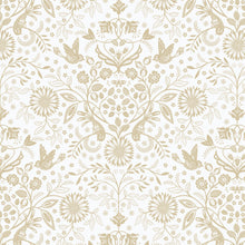 Load image into Gallery viewer, Decorative floral and bird pattern on a white background. From the Bohemian Spirit Collection by Dots & Glory for Cloud9 Fabrics sold at globalfibershop.com.