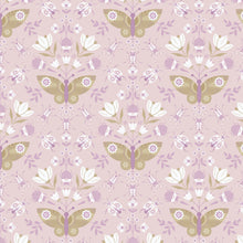 Load image into Gallery viewer, Patterned fabric with butterflies and flowers on a pink background. From the Bohemian Spirit Collection by Dots & Glory for Cloud9 Fabrics sold at globalfibershop.com.