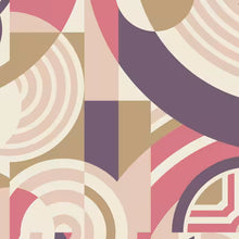 Load image into Gallery viewer, Geometric pattern with circles and squares in pink, purple, and gold on a beige background. Frank Lloyd Wright for Cloud9 Fabrics available at globalfibershiop.com.