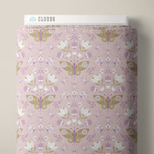 Load image into Gallery viewer, Patterned fabric with butterflies and flowers on a pink background. From the Bohemian Spirit Collection by Dots & Glory for Cloud9 Fabrics sold at globalfibershop.com.