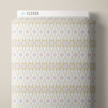 Load image into Gallery viewer, Patterned background with geometric diamond shapes and floral elements on a beige and white background. From the Bohemian Spirit Collection by Dots & Glory for Cloud9 Fabrics sold at globalfibershop.com.