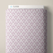 Load image into Gallery viewer, Patterned background with geometric design in lavender and white. From the Bohemian Spirit Collection by Dots & Glory for Cloud9 Fabrics sold at globalfibershop.com.