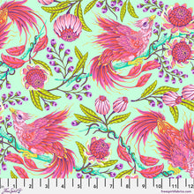 Load image into Gallery viewer, Colorful pattern of birds and flowers on a light green background with a ruler at the bottom.