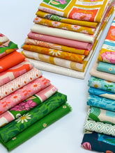 Load image into Gallery viewer, Flowerland, brought to you by Ruby Star Society, designer Melody Miller, features a vibrant color palette blue, green, pink and gold - and her signature floral and butterfly prints. Available at globalfibershop.com.