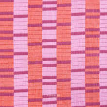 Load image into Gallery viewer, Patterned fabric with pink and purple stripes. Embrace the charm of the rainbow with Fableism Supply Co’s ‘Lucky Loom’ fabric collection—a dazzling fusion of mixed weight wovens inspired by moments of serendipity. This collection’s palette radiates warmth and whimsy, featuring golden yellows, soft pinks, earthy greens, tranquil blues, and rich purples, each reminiscent of the colors in a lucky rainbow. Available at globalfibershop.com.