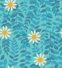 Load image into Gallery viewer, Flowerland, brought to you by Ruby Star Society designer Melody Miller, features a vibrant color palette blue, green, pink and gold - and her signature floral and butterfly prints. Available at globalfibershop.com.