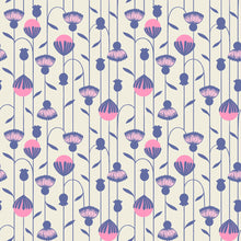 Load image into Gallery viewer, Backyard, brought to you by RSS designer Sarah Watts, features a vibrant color palette of blues and fuschia pinks and celebrates the flora, fauna and creatures found in our backyards. Available at globalfibershop.com.