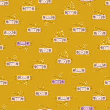 Load image into Gallery viewer, Pattern of vintage radios and music notes on a yellow background