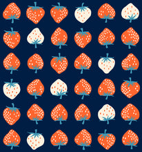 Load image into Gallery viewer, Pattern of strawberries and white flowers on a blue background
