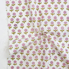 Load image into Gallery viewer, Floral patterned fabric with 'Fableism' branding on a white background. Indian Block Prints available at globalfibershop.com.