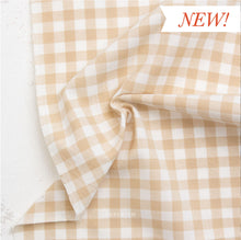 Load image into Gallery viewer, Checkered fabric with a 'NEW!' label on a white background. Camp Gingham available at globalfibershop.com.