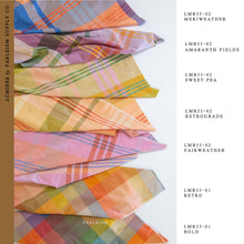 Load image into Gallery viewer, When you think light and cheery, think Lumiere. Fableism Supply Co.'s brand new wide-width 100% cotton collection with rainbows galore. Made with the apparel sewist in mind, they created these sunshiny cottons in a sweeping bouquet of prismatic rainbow color. Go bold or go retro! These wide width plaids and checkers will make for dazzling pieces. Available at globalifbershop.com.