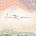 Load image into Gallery viewer, Slow Summer by Suzy Quilts for Art Gallery Fabrics whispers a calming essence of watercolors swirling into existence, and the soft pastel hues of peach lavender, sky blue, and mellow green evoke the dreamlike quality of those long summer days where time itself seems to slow its pace. Available at globalfiberhops.com.