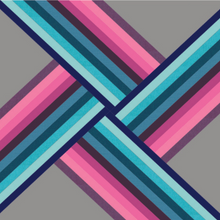Load image into Gallery viewer, Pink, purple and blue strips on grey background in the Adventureland Quilt Pattern.