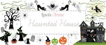 Load image into Gallery viewer, Haunted House | Hats, cats &amp; bats on green
