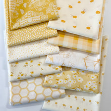 Load image into Gallery viewer, Honey Fusion by Art Gallery Fabrics sold at globalfibershop.com. Indulge your wanderlust in a field of wild daisies as bees buzz quietly overhead. Step into summer with this modern mix of fresh florals, modern geometrics and cheerful plaids.In sun kissed tones of honey, marigold and lemony yellow this collection stirs the senses.