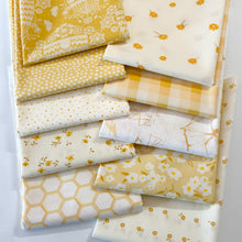 Load image into Gallery viewer, Honey Fusion by Art Gallery Fabrics sold at globalfibershop.com. Indulge your wanderlust in a field of wild daisies as bees buzz quietly overhead. Step into summer with this modern mix of fresh florals, modern geometrics and cheerful plaids.In sun kissed tones of honey, marigold and lemony yellow this collection stirs the senses.