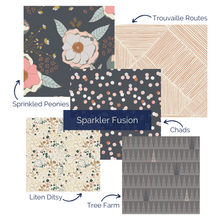 Load image into Gallery viewer, Sparkler Fusion features a delicate winter motif, some with a light "sparkler" metallic. We love this sophisticated color palette in creams, grays, blush and ochre. This collection is a fresh and modern choice for holiday projects but versatile enough to use year-round. Available at globalfibershop.com.