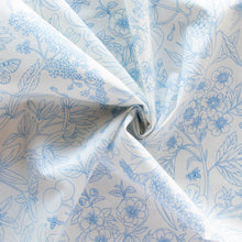 Load image into Gallery viewer, Gander the trees that produce the most beautiful of blooms, attracting lovely birds, butterflies, and bees to drink nectar, play in pollen, and seek shelter in their branches. Flowering trees features 13 prints on undyed organic cotton poplin. Sold at globalfibershop.com