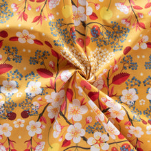 Load image into Gallery viewer, Gander the trees that produce the most beautiful of blooms, attracting lovely birds, butterflies, and bees to drink nectar, play in pollen, and seek shelter in their branches. Flowering trees features 13 prints on undyed organic cotton poplin. Sold at globalfibershop.com