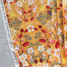 Load image into Gallery viewer, Gander the trees that produce the most beautiful of blooms, attracting lovely birds, butterflies, and bees to drink nectar, play in pollen, and seek shelter in their branches. Flowering trees features 13 prints on undyed organic cotton poplin. Sold at globalfibershop.com