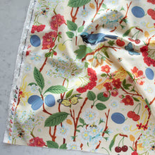 Load image into Gallery viewer, Gander the trees that produce the most beautiful of blooms, attracting lovely birds, butterflies, and bees to drink nectar, play in pollen, and seek shelter in their branches. Flowering trees features 13 prints on undyed organic cotton poplin. Sold at globalfibershop.com