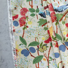 Load image into Gallery viewer, Gander the trees that produce the most beautiful of blooms, attracting lovely birds, butterflies, and bees to drink nectar, play in pollen, and seek shelter in their branches. Flowering trees features 13 prints on undyed organic cotton poplin. Sold at globalfibershop.com