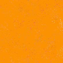 Load image into Gallery viewer, Speckled, brought to you by RSS designer Rashida Coleman Hall, features subtle speckled, (some metallic) blenders.  We liken &quot;speckled&quot; to your happiest accident paint splatter turned perfect fabric background or blender. Clementine is an orange background with pink and white speckles.

