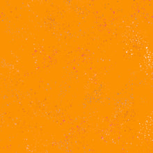 Load image into Gallery viewer, Speckled, brought to you by RSS designer Rashida Coleman Hall, features subtle speckled, (some metallic) blenders. We liken "speckled" to your happiest accident paint splatter turned perfect fabric background or blender. Clementine is an orange background with pink and white speckles.
