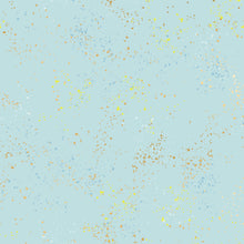 Load image into Gallery viewer, Speckled, brought to you by RSS designer Rashida Coleman Hall, features subtle speckled, (some metallic) blenders. We liken "speckled" to your happiest accident paint splatter turned perfect fabric background or blender. Polar is an ice blue background.