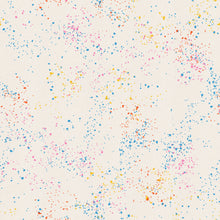 Load image into Gallery viewer, Speckled, brought to you by RSS designer Rashida Coleman Hall, features subtle speckled, (some metallic) blenders. We liken "speckled" to your happiest accident paint splatter turned perfect fabric background or blender. Confetti is a cream background with red, blue, yellow and purple speckles.