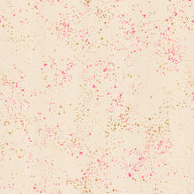 Load image into Gallery viewer, Speckled, brought to you by RSS designer Rashida Coleman Hall features subtle speckled, some metallic, blenders. We liken "speckled" to your happiest accident paint splatter turned perfect fabric background or blender. Sold at globalfibershop.com Neon pink is pink and gold speckles on a cream background.