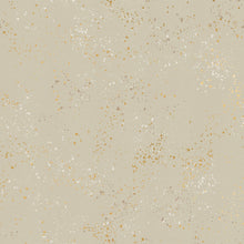 Load image into Gallery viewer, Speckled, brought to you by RSS designer Rashida Coleman Hall features subtle speckled, some metallic, blenders. We liken "speckled" to your happiest accident paint splatter turned perfect fabric background or blender. Natural is a neutral greige background with gold, grey and white speckles.
