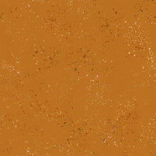 Load image into Gallery viewer, Speckled, brought to you by RSS designer Rashida Coleman Hall, features subtle speckled, (some metallic) blenders. We liken "speckled" to your happiest accident paint splatter turned perfect fabric background or blender. Earth is features rust and cream speckles on a honey gold background.