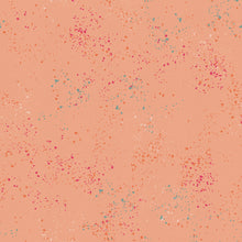 Load image into Gallery viewer, Speckled, brought to you by RSS designer Rashida Coleman Hall features subtle speckled, some metallic, blenders. We liken "speckled" to your happiest accident paint splatter turned perfect fabric background or blender. Peach is on a peach background with blue, fuschia and blue speckles.