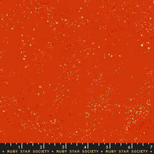 Load image into Gallery viewer, Speckled, brought to you by RSS designer Rashida Coleman Hall, features subtle speckled, (some metallic) blenders. We liken "speckled" to your happiest accident paint splatter turned perfect fabric background or blender. Warm red is a red background with gold speckles.