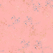 Load image into Gallery viewer, Speckled, brought to you by RSS designer Rashida Coleman Hall features subtle speckled, some metallic, blenders. We liken "speckled" to your happiest accident paint splatter turned perfect fabric background or blender. Sold at globalfibershop.com Candy Pink features rust, gold and blue speckles on a bubblegum pink background.