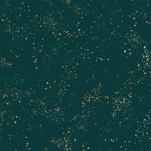 Load image into Gallery viewer, Speckled, brought to you by RSS designer Rashida Coleman Hall features subtle speckled, some metallic, blenders. We liken "speckled" to your happiest accident paint splatter turned perfect fabric background or blender. Pine is an evergreen background with blue and cream speckles.