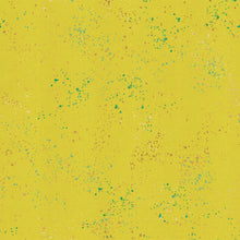 Load image into Gallery viewer, Speckled, brought to you by RSS designer Rashida Coleman Hall, features subtle speckled, (some metallic) blenders. We liken &quot;speckled&quot; to your happiest accident paint splatter turned perfect fabric background or blender. Sold at globalfibershop.com. Citron features is a yellow background with blue and gold speckles.
