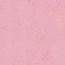 Load image into Gallery viewer, Speckled, brought to you by RSS designer Rashida Coleman Hall, features subtle speckled, (some metallic) blenders. We liken &quot;speckled&quot; to your happiest accident paint splatter turned perfect fabric background or blender. Sold at globalfibershop.com. Peony features a pink background with pink, cream and gold speckles.
