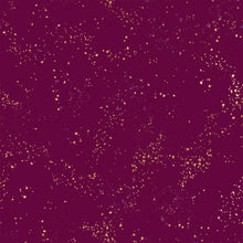 Load image into Gallery viewer, Speckled, brought to you by RSS designer Rashida Coleman Hall, features subtle speckled, (some metallic) blenders. We liken "speckled" to your happiest accident paint splatter turned perfect fabric background or blender. Sold at globalfibershop.com. Purple Velvet features cream and gold speckles.