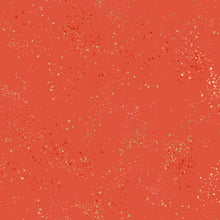 Load image into Gallery viewer, Speckled, brought to you by RSS designer Rashida Coleman Hall, features subtle speckled, (some metallic) blenders. We liken &quot;speckled&quot; to your happiest accident paint splatter turned perfect fabric background or blender. Sold at globalfibershop.com. Festive is a red background with gold and red speckles.
