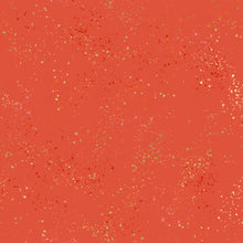 Load image into Gallery viewer, Speckled, brought to you by RSS designer Rashida Coleman Hall, features subtle speckled, (some metallic) blenders. We liken "speckled" to your happiest accident paint splatter turned perfect fabric background or blender. Sold at globalfibershop.com. Festive is a red background with gold and red speckles.