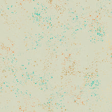 Load image into Gallery viewer, Speckled, brought to you by RSS designer Rashida Coleman Hall features subtle speckled, some metallic, blenders. We liken "speckled" to your happiest accident paint splatter turned perfect fabric background or blender. Shell is a cream background with blue and gold speckles.