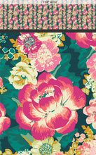 Load image into Gallery viewer, Art Gallery Fabrics new line of wide back poplin is printed on the same premium quality poplin you love at a larger 108" width, perfect for quilt backing. This print features pink and cream roses repeating in columns on a green backdrop.