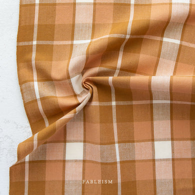 Introducing the Arcade Wovens collection by Fableism Supply Company.  Arcade Wovens  features 15 shades of yarn-dyed wovens in Fabelism's signature earth tone palette inspired by natural elements .  Acorn is showcases carmel, gold and peach.  These plaids are excellent staples in quilting, homewares and garments and make gorgeous quilt backs.