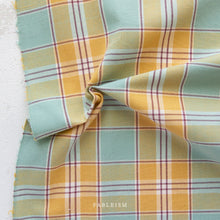 Load image into Gallery viewer, Introducing the Arcade Wovens collection by Fableism Supply Company. Arcade Wovens features 15 shades of yarn-dyed wovens in Fabelism's signature earth tone palette inspired by natural elements . Chameleon showcases teal, saffron and eggplant tones. These plaids are excellent staples in quilting, homewares and garments and make gorgeous quilt backs.