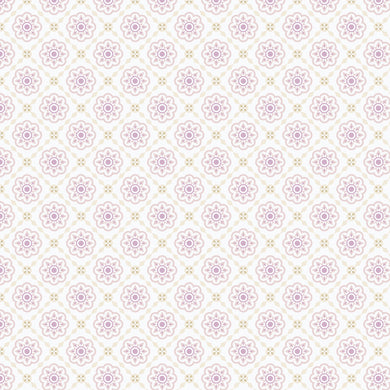 Pattern of small pink flowers on a white background.  From the Bohemian Spirit Collection by Dots & Glory for Cloud9 Fabrics sold at globalfibershop.com.