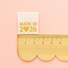 Load image into Gallery viewer, Made in 2026 Gold Woven Labels - Quilt and Clothing Tags
